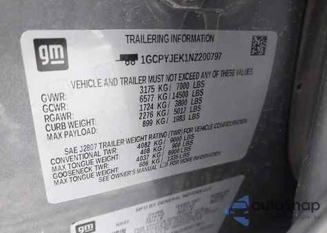 2022 Chevrolet Silverado 1500 Ltd 4Wd Short Bed Lt With 2Fl z USA, uszkodzony, nr VIN 1GCPYJEK1NZ200797